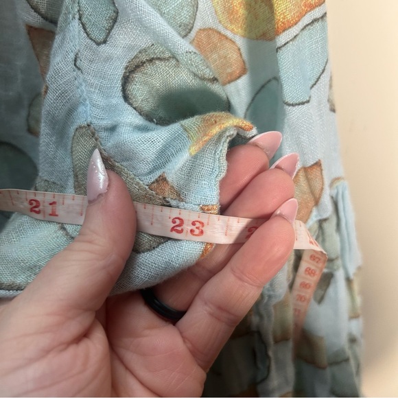 Click Color Me Cotton Linen Peplum Button Front Abstract Sage Green Blouse Large - Picture 8 of 9